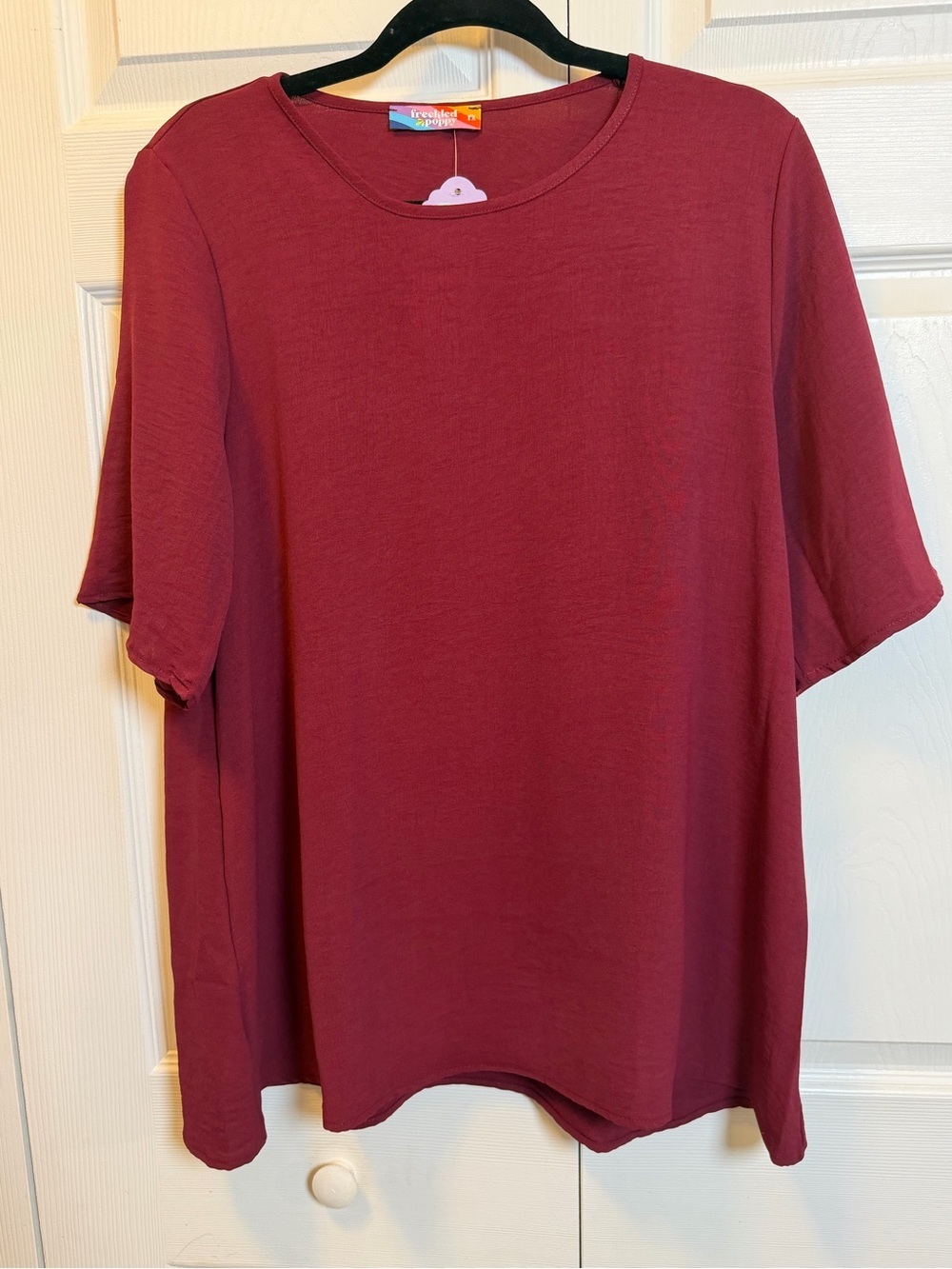Freckled Poppy Burgundy Short Sleeve Tunic Top Plus Size 1XL Casual Loose Fit